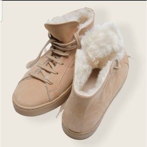 ZARA FAUX FUR HIGH TOP SNEAKERS SUEDE BEIGE Size EU37/US 6.5 Women NWT
